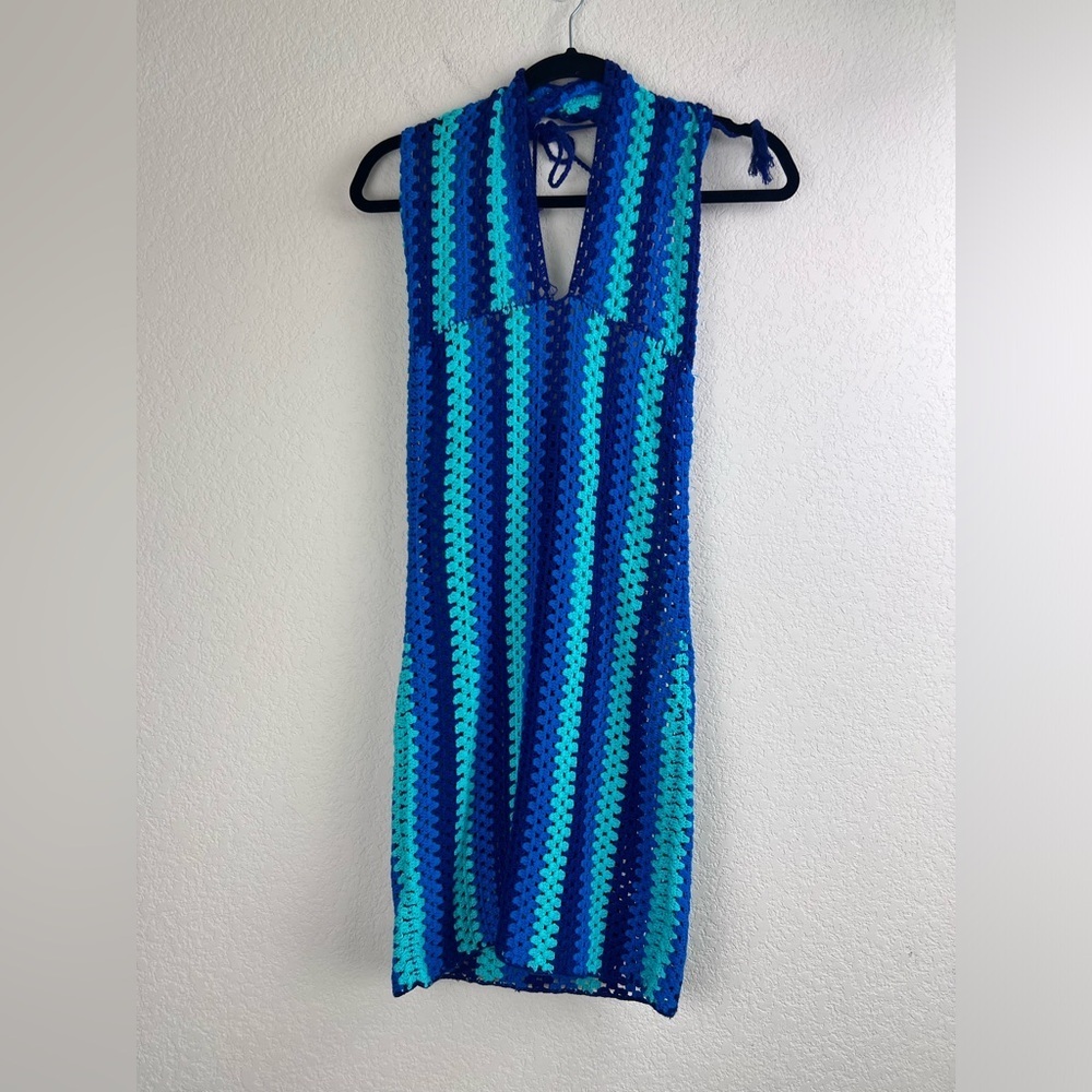 NWT: Lovers and Friends Blues Crochet Mini Dress Cover Ups Size Medium - Picture 2 of 11